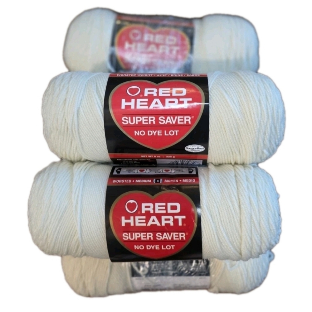 Red Heart Super Saver Yarn White 0313 Aran Art E300 Lot Of 6 364 Yards Ea 4 Ply